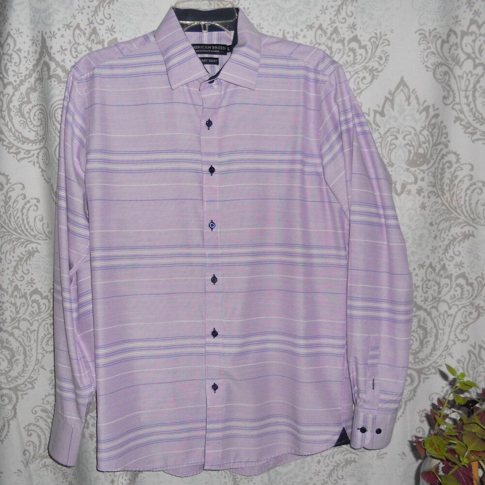 American Breed L Smart Shirt Lavender Stripe L/S Dress Shirt
